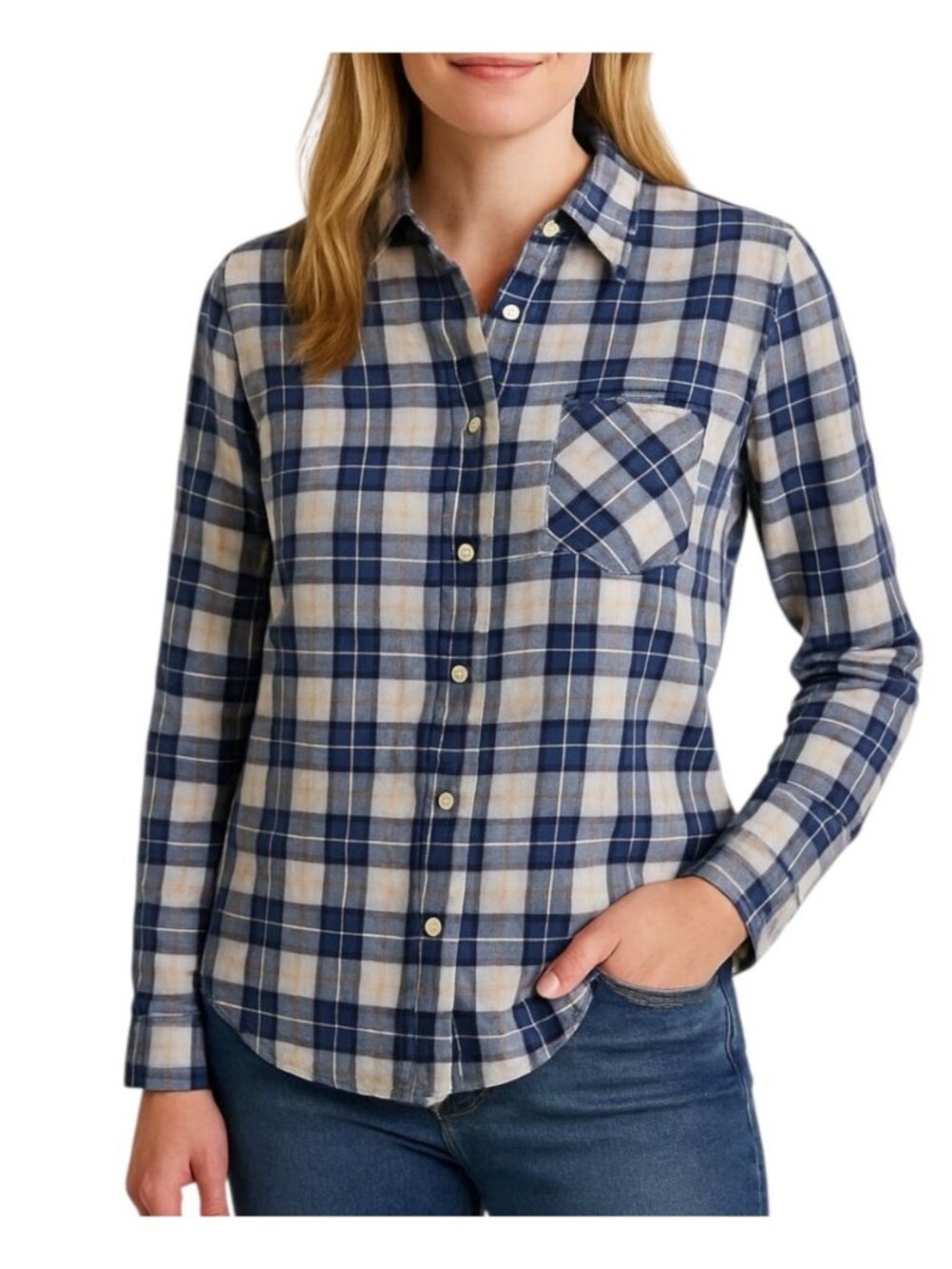UNTUCKIT Womens Sorbo Button Up Blouse~Size 4~Blue Plaid Long Sleeve NWT L11 21